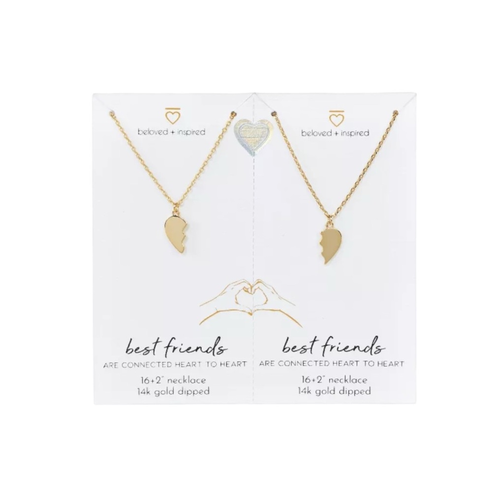 NWT Beloved + Inspired Set of 2 Best Friends 14K Gold Plated‎ Necklaces Gift